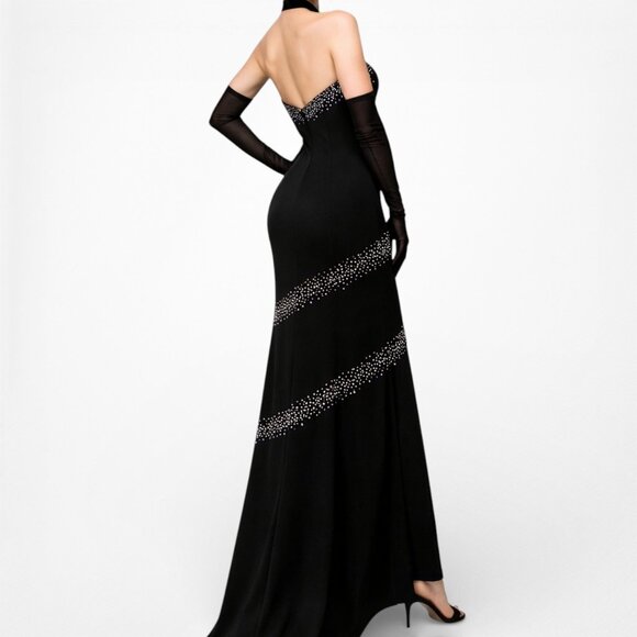 Vintage Y2K 90s Black Purple V-Neck Beaded Bodycon Maxi Formal Prom Dress Size M - Picture 3 of 8